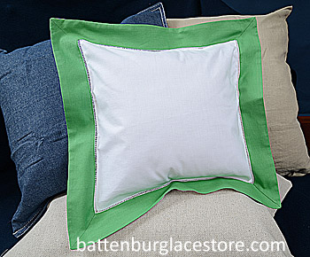 Square Pillow Sham. White with Mint Green color border. 12 SQ. - Click Image to Close